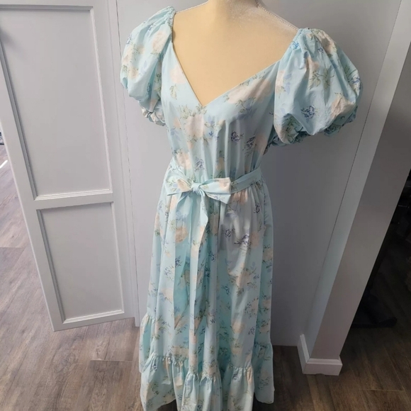 LOVESHACKFANCY X Target Estelle Blue Floral Puff Sleeve Romantic Dress 14 NWOT - Picture 6 of 16